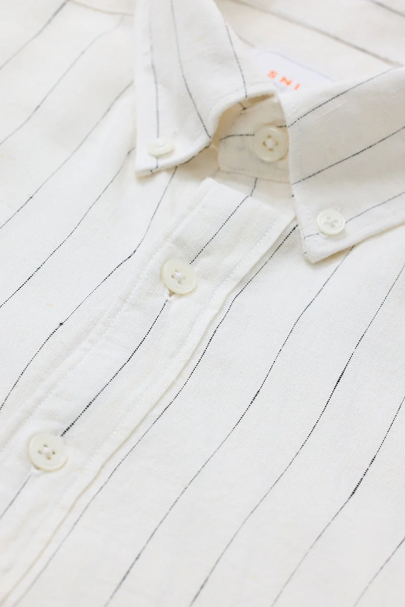 SNITCH Off-White Stripes Slim Fit Shirt